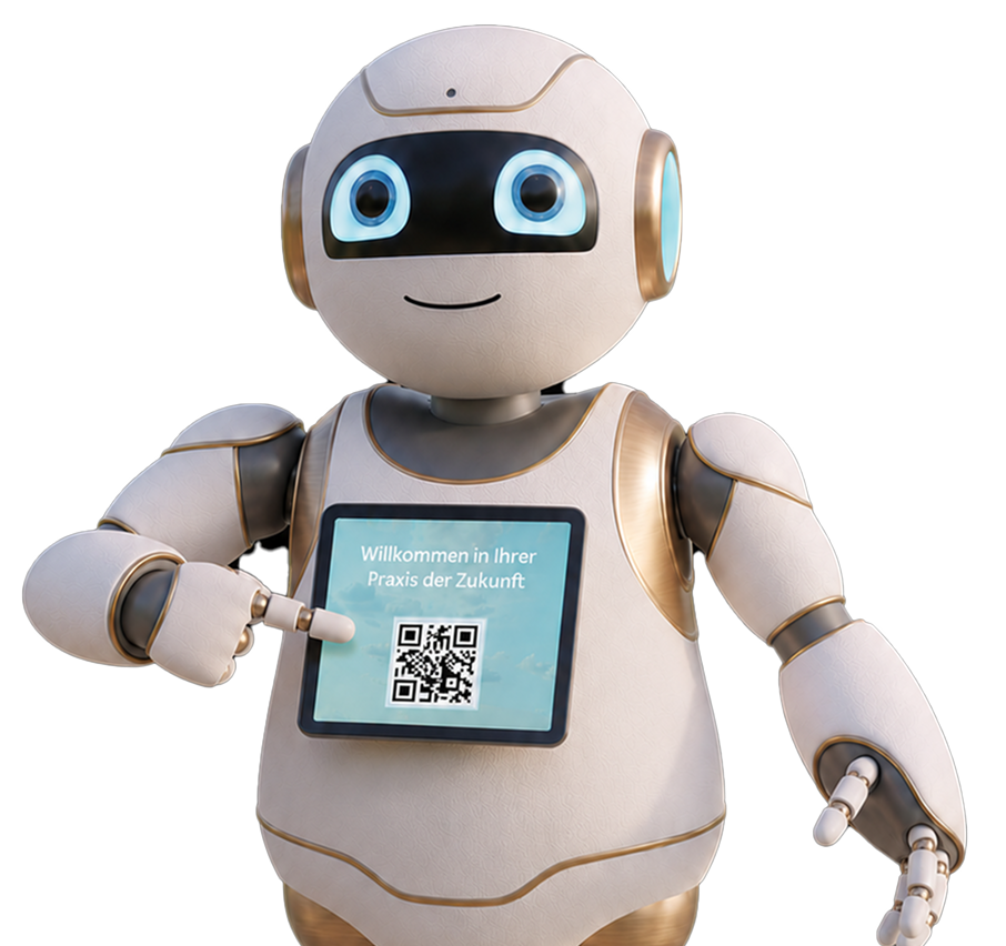 Robi zeigt den QR-Code zum Check-in