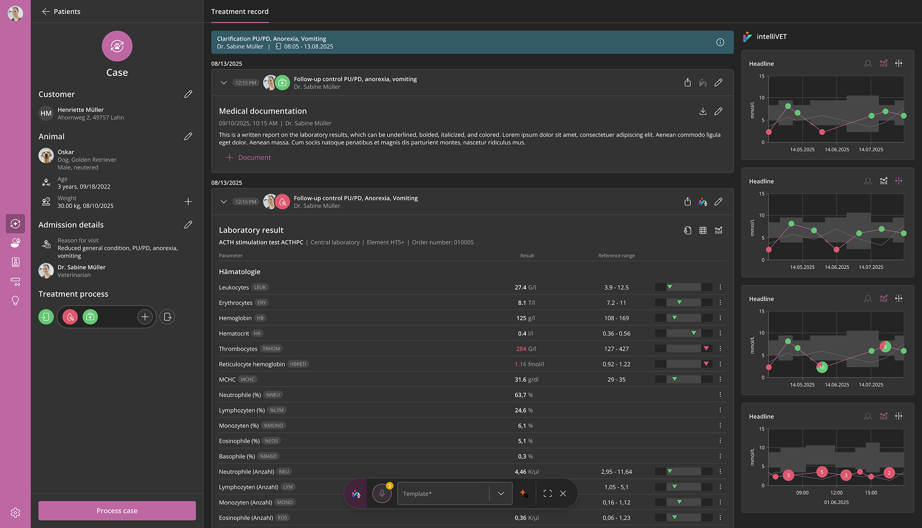 vetOS Behandlungsakte – Darkmode