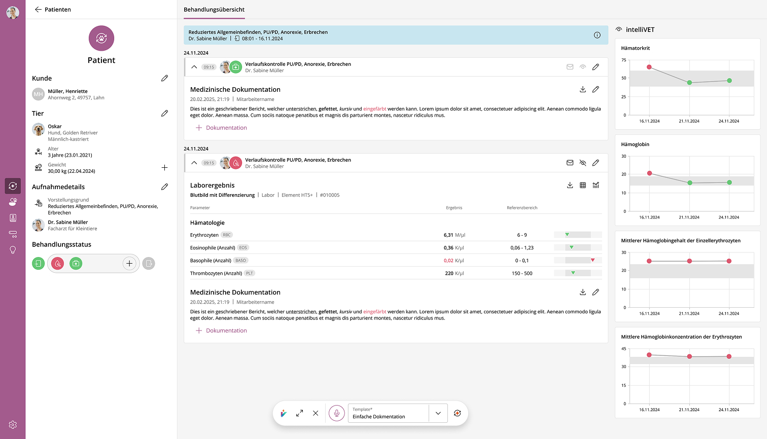 vetOS Patientenmanager auf dem Wandscreen